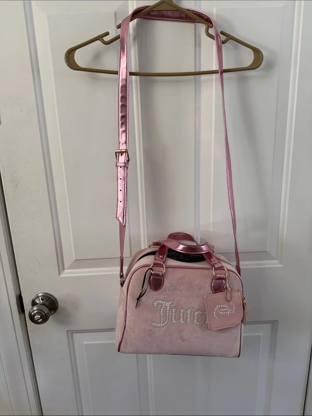 Juicy Couture Light Pink Metallic Trim Crossbody Satchel